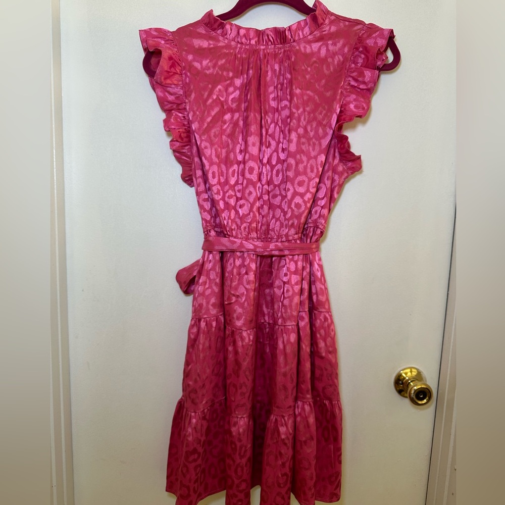 Pink leopard ruffle sleeve dress